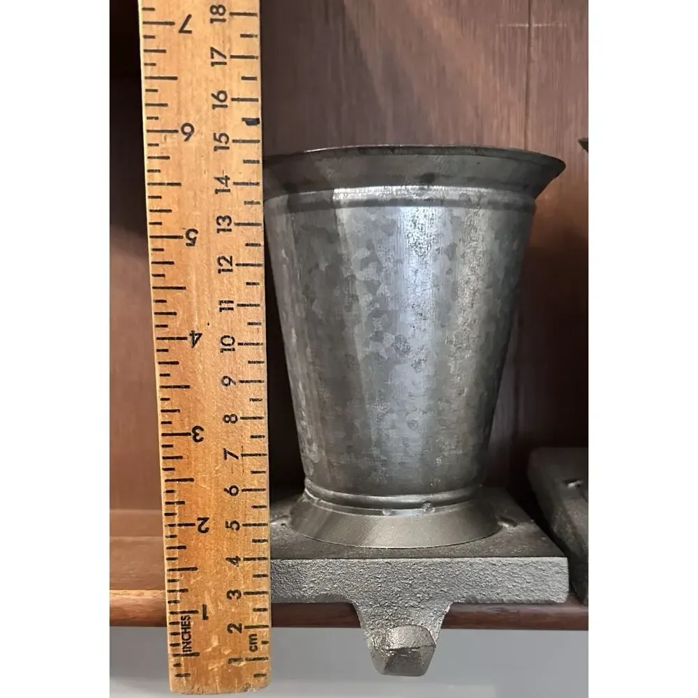 VTG Christmas Stocking Holder Flower Pot Topiary Base Heavy Rustic Cabincore (2)
